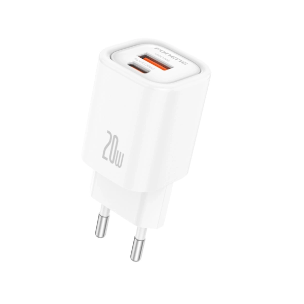 FONENG wall charger EU70 PD 20W 1xUSB-C + 1xUSB QC3.0 + cable USB-C - Lightning White