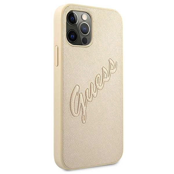 Guess GUHCP12LRSAVSLG iPhone 12 ProMax 6,7" złoty/gold hardcase Saffiano Vintage Script