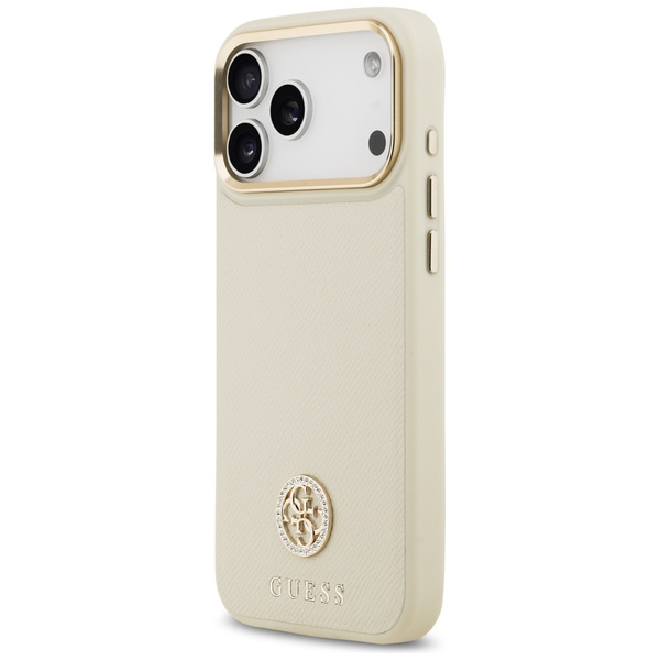 Etui Guess Grained Strass Logo MagSafe   do iPhone 17 Pro Max beżowy