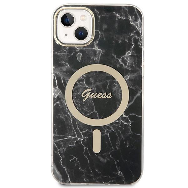 ZESTAW GUESS GUBPP14SHMEACSK CASE+ CHARGER IPHONE 14 / 15 / 13 6,1" CZARNY/BLACK HARD CASE MARBLE MAGSAFE