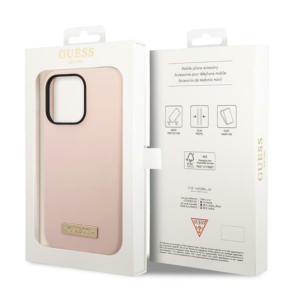 Guess GUHMP14XSBPLP iPhone 14 Pro Max6,7" różowy/pink hard case Silicone Logo Plate MagSafe