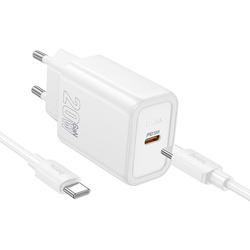 Ładowarka sieciowa do telefonu Hoco USB C QC PD 20W + kabel USB C do USB C N60 biała