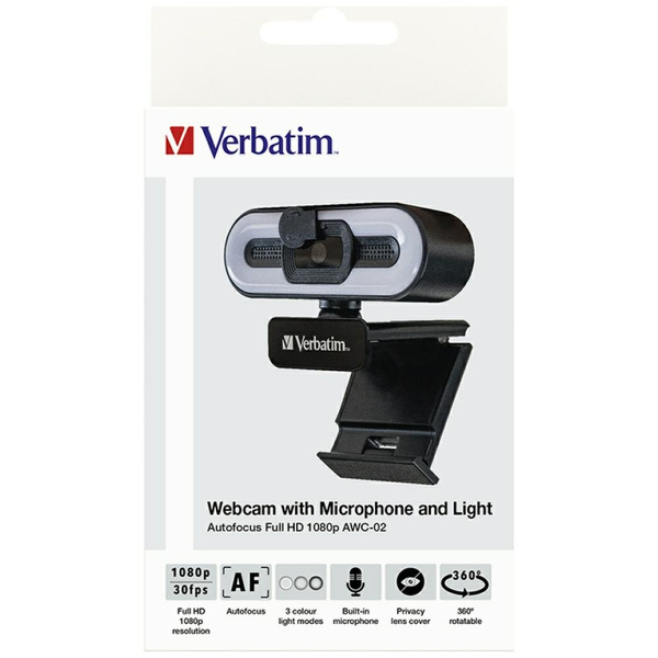 Verbatim Kamera internetowa z mikrofonemFull HD 1080p AWC-02 czarny/black 49579