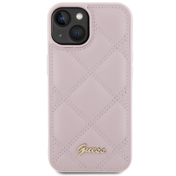 Guess GUHCP15SPSQSQSP iPhone 15 / 14 / 13 6.1" różowy/pink hardcase Quilted Metal Logo