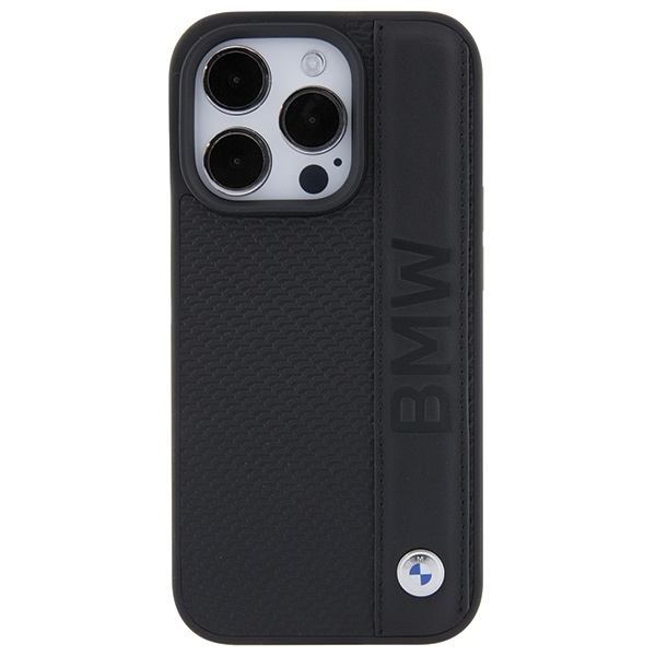 BMW Leather Textured & Stripe case for iPhone 15 Pro - black