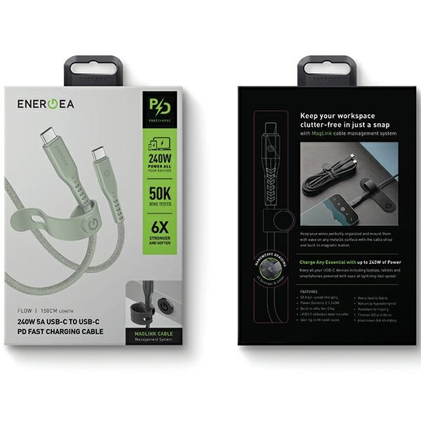 ENERGEA kabel Flow USB-C - USB-C 1.5m zielony/geen 240W 5A PD Fast Charge