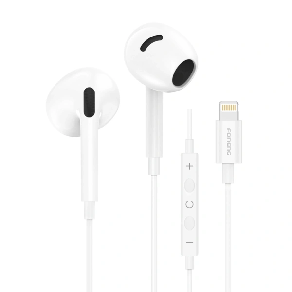 FONENG wired earphones T66 Lightning with microphone 1.2M White