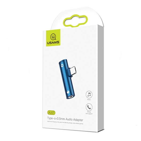 USAMS Adapter AU07 2w1 USB-C niebieski/blue USB-C + 3,5mm SJ277TC02 (US-SJ277)
