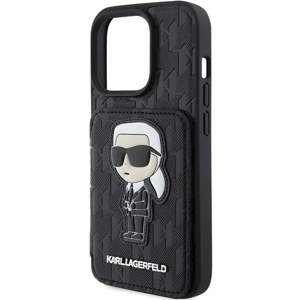 Karl Lagerfeld Saffiano Cardslots and Stand Monogram Ikonik Patch case for iPhone 15 Pro - black