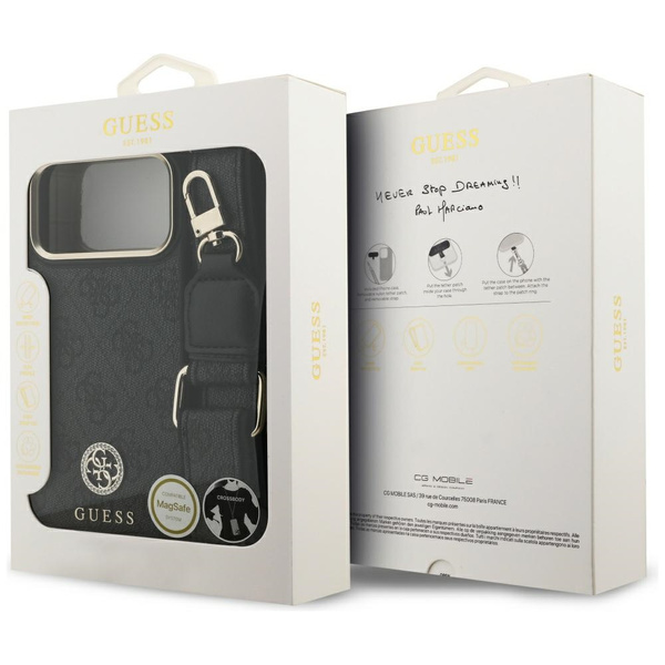 Etui Guess 4G Srtass Logo & Big Strap    Metal Buttons MagSafe do iPhone 17 Pro Max czarny
