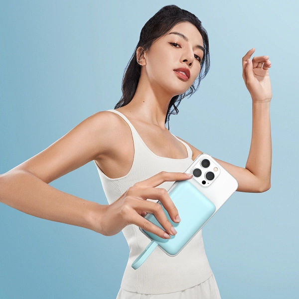 Baseus Magnetic Mini MagSafe 10000mAh 20W powerbank with built-in Lightning cable - blue + Baseus Simple Series USB-C - USB-C 60W 0.3m cable