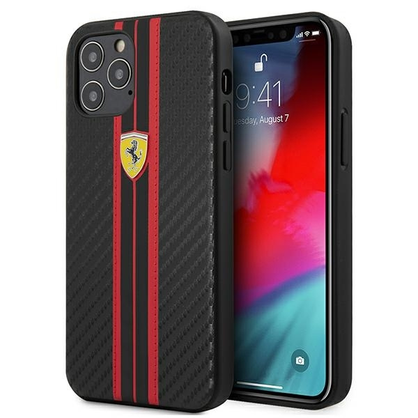 Ferrari FESNECHCP12MRE iPhone 12/12 Pro 6,1" czarny/black hardcase On Track PU Carbon