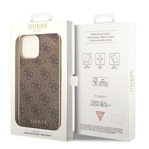Guess GUHCP14LGF4GBR iPhone 14 Pro6,1" brązowy/brown hardcase 4G Charms Collection