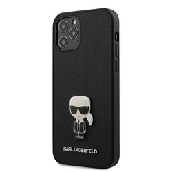 KARL LAGERFELD KLHCP12MIKMSBK IPHONE 12 /12 PRO 6,1" CZARNY/BLACK HARDCASE SAFFIANO IKONIK METAL