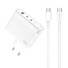 JELLICO ładowarka sieciowa C118 GaN PD 100W 2xUSB-C + 1xUSB QC3.0 + kabel USB-C - USB-C Biały