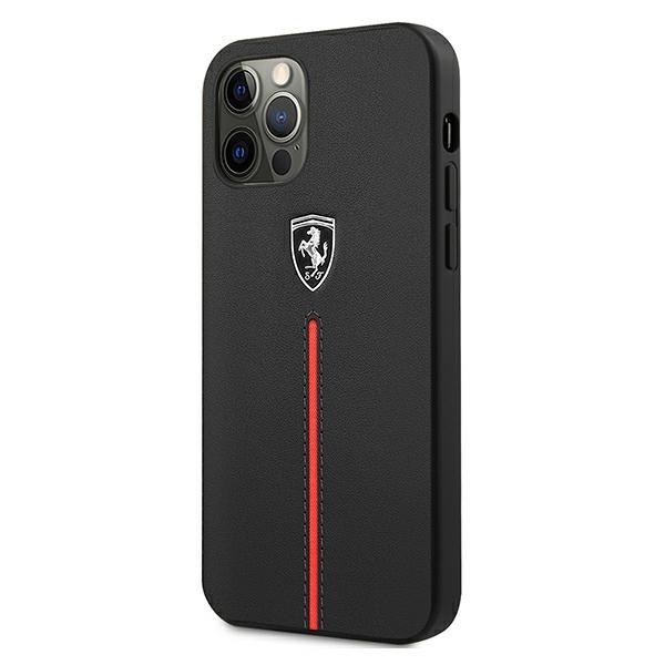 Ferrari FEOMSHCP12MBK iPhone 12/12 Pro czarny/black hardcase Off Track Leather Nylon Stripe