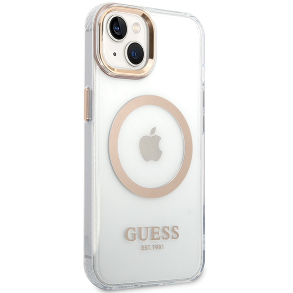 Guess GUHMP15MHTRMD iPhone 15 Plus/ 14 Plus 6.7" złoty/gold hard case Metal Outline Magsafe