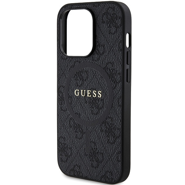 Guess GUHMP15LG4GFRK iPhone 15 Pro 6.1" czarny/black hardcase 4G Collection Leather Metal Logo MagSafe