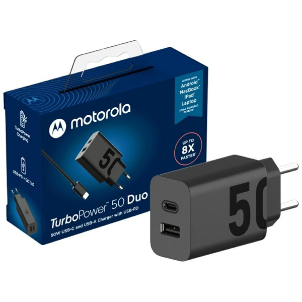 Ładowarka sieciowa Motorola TurboPower 50W Dual USB-C/USB-A z kablem USB-C 1m czarny
