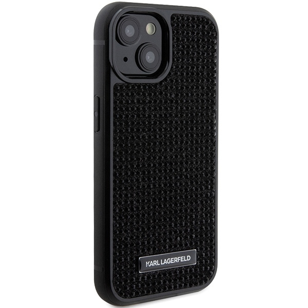 Karl Lagerfeld Rhinestone Logo Metal Plate case for iPhone 15 - black
