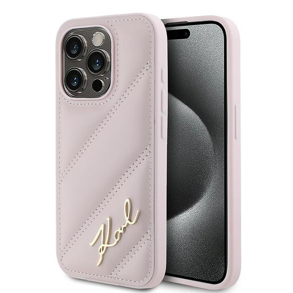 Karl Lagerfeld KLHCP15LPQDSMGP iPhone 15 Pro 6.1" różowy/pink hardcase Diagonal Quilted Script