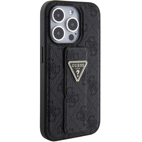 Guess GUHCP15LPGS4TDK iPhone 15 Pro 6.1" czarny/black hardcase Grip Stand 4G Triangle Strass