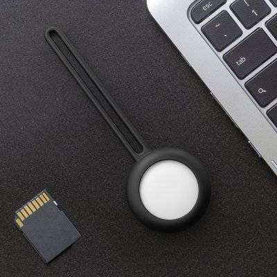 SILICONE ELASTIC CASE KEY RING PENDANT FOR APPLE AIRTAG LOCATOR BLACK