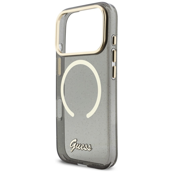 Etui Guess IML Glitters Script Strap     MagSafe do iPhone 17 Pro czarny