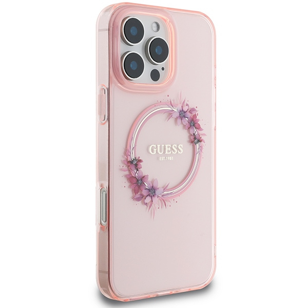Guess GUHMP16XHFWFCP iPhone 16 Pro Max6.9" różowy/pink hardcase IML Flowers Wreath MagSafe