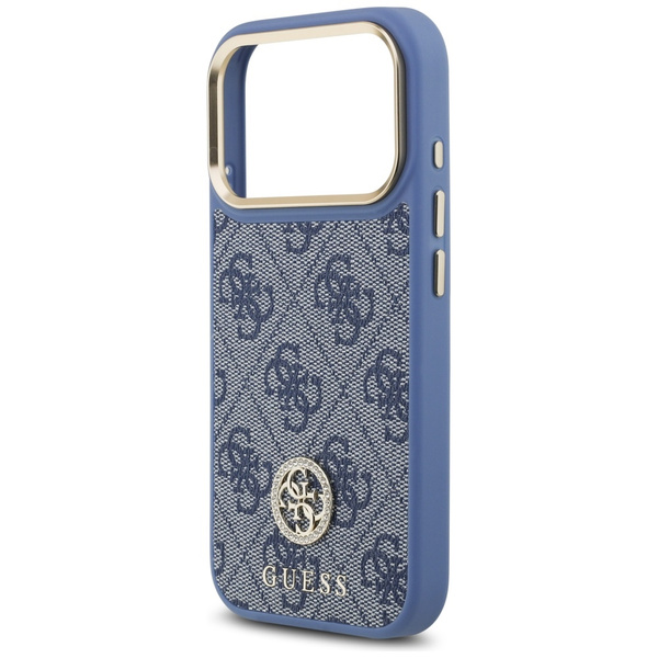 Etui Guess 4G Strass Logo & Big Strap    Metal Buttons MagSafe do iPhone 17 Pro niebieski