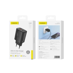 FONENG ładowarka sieciowa EU66 PD 20W 1xUSB-C + 1xUSB QC3.0 Czarny