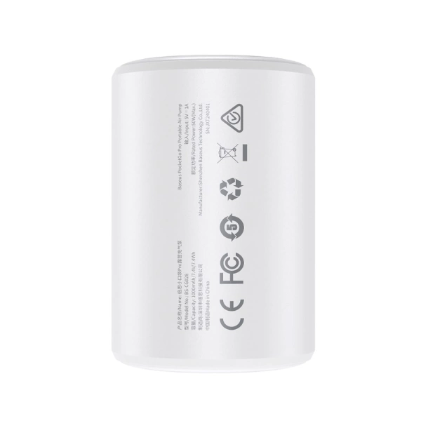 Pompka Baseus PocketGo Pro turystyczna z funkcją odpompowywania powietrza i latarką LED - biała