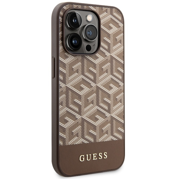 Guess GUHMP14XHGCFSEW iPhone 14 Pro Max 6.7" brązowy/brown hard case GCube Stripes MagSafe