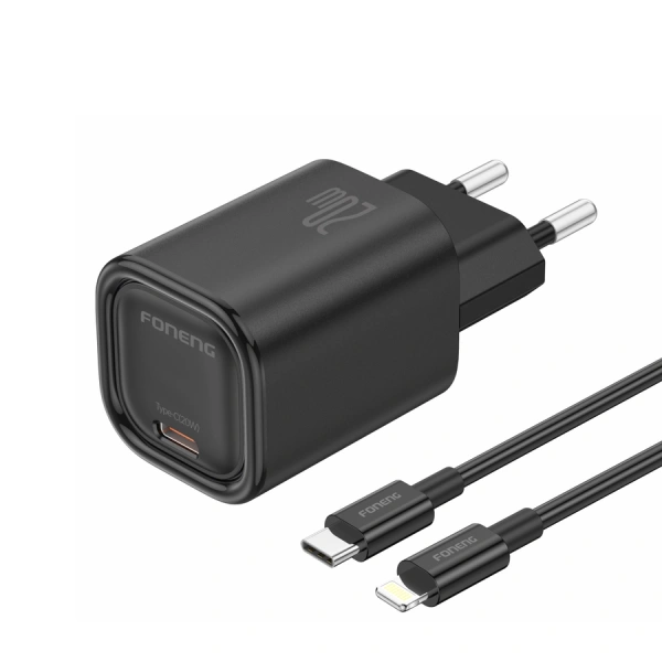 FONENG wall charger EU69 PD 20W 1xUSB-C + cable USB-C - Lightning Black