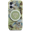 Etui Guess Glitter Flowers Triangle      Buttons MagSafe do iPhone 16 zielony