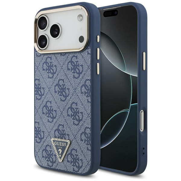 Etui Guess 4G Triangle Logo MagSafe do   iPhone 17 Pro Max niebieski złoty