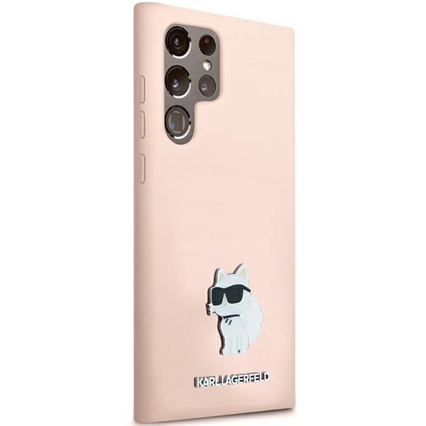 Etui Karl Lagerfeld Silicone Choupette Metal Pin na Samsung Galaxy S23 Ultra - różowe