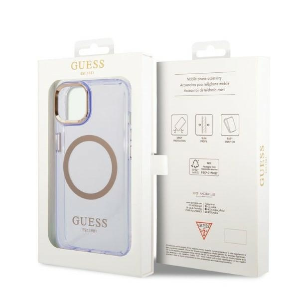 Guess GUHMP14SHTCMU iPhone 14 / 15 / 13 6.1" purpurowy/purple hard case Gold Outline Translucent MagSafe