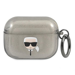 KARL LAGERFELD KLAPUKHGK AIRPODS PRO COVER CZARNY/BLACK GLITTER KARL`S HEAD