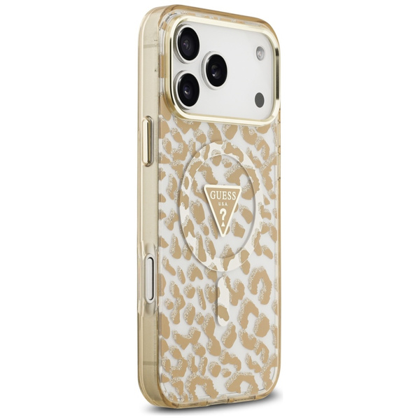 Etui Guess Leopard Glitter MagSafe do iPhone 17 Pro Max brązowy