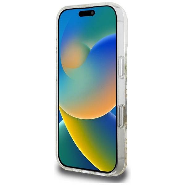 Etui Guess Resin Flowers Glitter MagSafe do iPhone 16 Pro Max beżowy