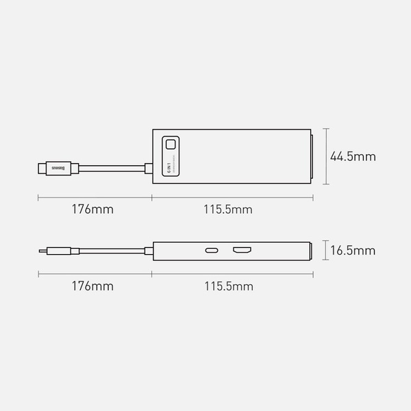 BASEUS METAL GLEAM 6IN1 MULTIFUNCTIONAL HUB USB TYPE C - USB TYPE C POWER DELIVERY 100W / HDMI 4K 30HZ / 3X USB 3.2 GEN 1 / RJ45 1GBPS BLUE (WKWG000003)