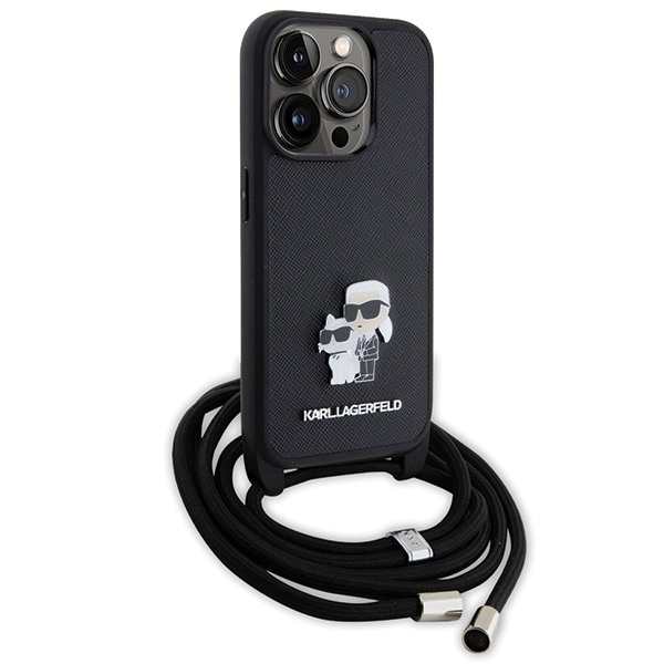 Etui Karl Lagerfeld Crossbody Saffiano Metal Pin Karl&Choupette na iPhone 15 Pro - czarne
