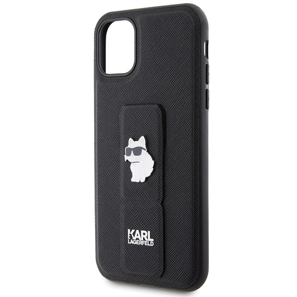 Etui Karl Lagerfeld Gripstand Saffiano Choupette Pins na iPhone 11 / Xr - czarne