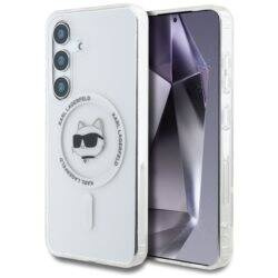 Etui Karl Lagerfeld Button Choupette Head Printed Logo MagSafe do Samsung Galaxy S25 biały