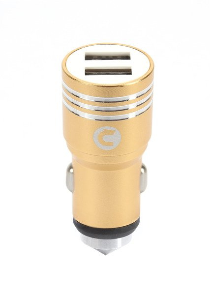 (4538) ŁADOWARKA SAMOCHODOWA MOCOLO 2xUSB FAST CHARGER ZŁOTA + KABEL TYP-C 1M BIAŁY