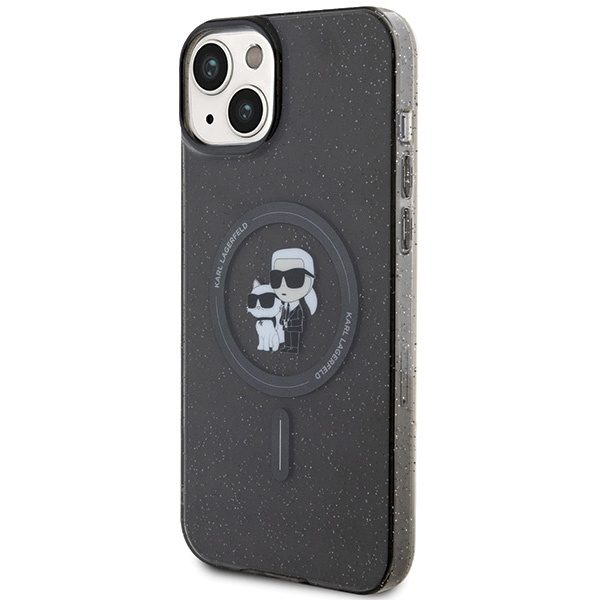 Etui Karl Lagerfeld Karl&Choupette Glitter MagSafe na iPhone 15 - czarne