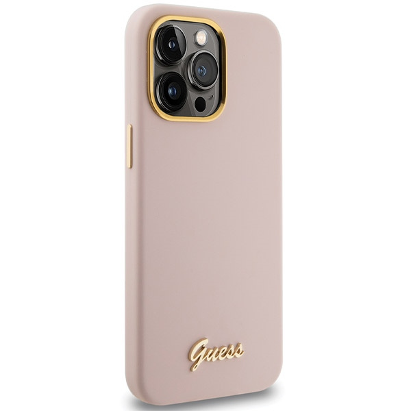 Guess GUHCP15XSMBSLP iPhone 15 Pro Max 6.7" różowy/pink hardcase Silicone Script Metal Logo & Frame