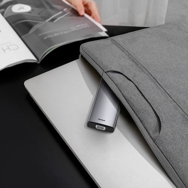 HUB Baseus Metal Gleam 9w1 USB-C - 3x USB 3.2 Gen 1 / USB-C PD 100W / VGA / HDMI / czytnik kart TF, SD / RJ45 - szary (CAHUB-CU0G)