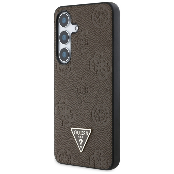 Etui Guess Grained Hot Stamp Peony       Pattern Triangle Logo MagSafe do Samsung Galaxy S25 brązowy
